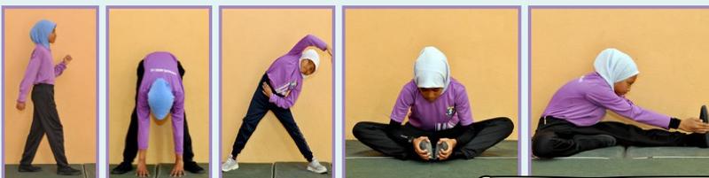 Lima gambar murid melakukan regangan