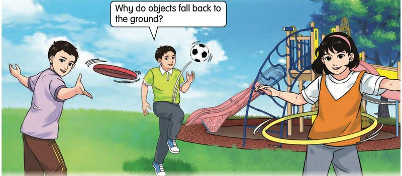 Children playing in a park with a disc, a ball and a hoop