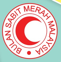 Lambang bulat berwarna merah dengan bulan sabit dan tulisan Bulan Sabit Merah Malaysia