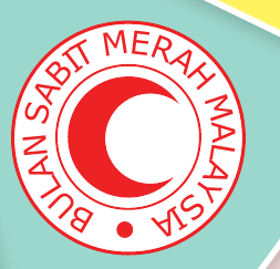 Lambang berbentuk bulatan dengan bulan sabit merah di tengah dan tulisan Bulan Sabit Merah Malaysia