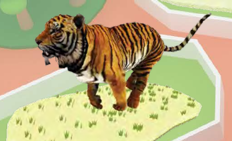 Seekor harimau berjalur oren dan hitam berdiri di atas rumput