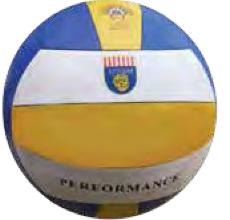 Bola tampar berwarna biru, kuning dan putih