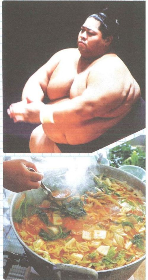 A sumo wrestler and a big pot of chankonabe soup