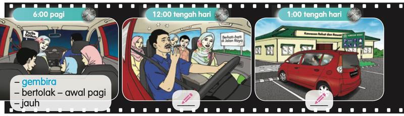 Tiga gambar perjalanan: pukul 6 pagi, 12 tengah hari dan 1 tengah hari