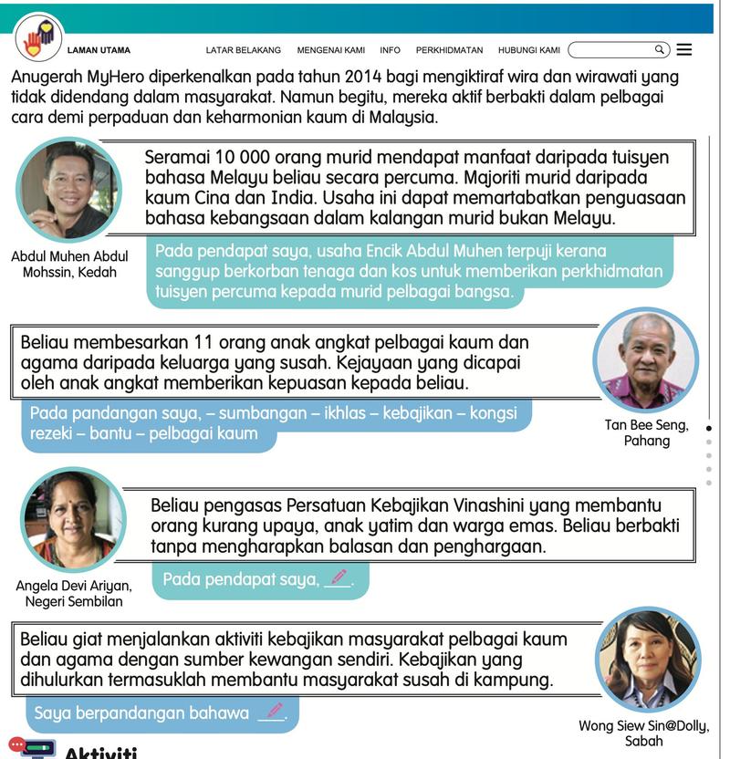 Laman sesawang Anugerah MyHero dengan empat tokoh dari Kedah, Pahang, Negeri Sembilan dan Sabah