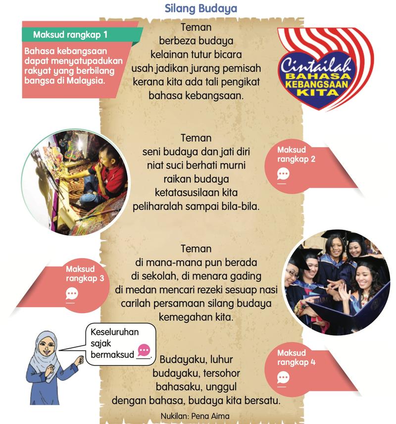 Sajak Silang Budaya dengan empat rangkap dan petunjuk maksud setiap rangkap