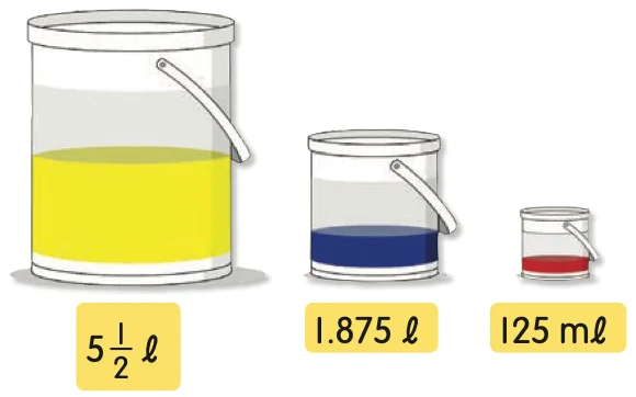 Tiga tin cat berisi cat kuning, biru dan merah