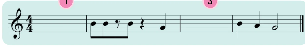 Latihan 4: bar 1 dan bar 3 kosong untuk dicipta, bar 2 dan bar 4 sudah ada not