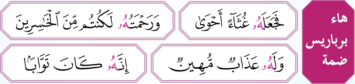 Empat potongan ayat yang ada ha dhamir berbaris dhammah