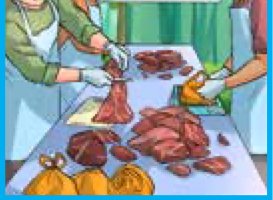 Orang ramai memotong dan membahagikan daging korban