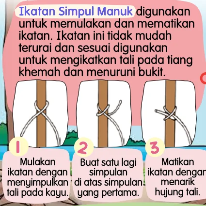 Tiga langkah simpul manuk pada sebatang kayu