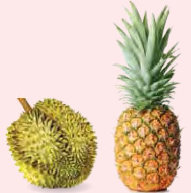 Buah durian dan buah nanas