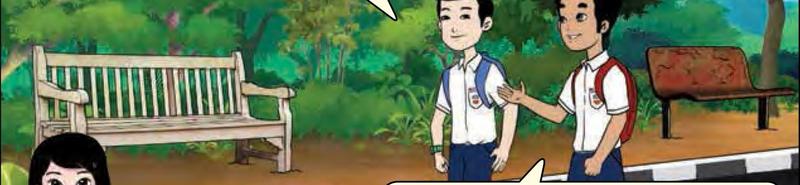 Sebuah kerusi kayu dan sebuah kerusi besi yang berkarat di taman, dengan dua orang murid