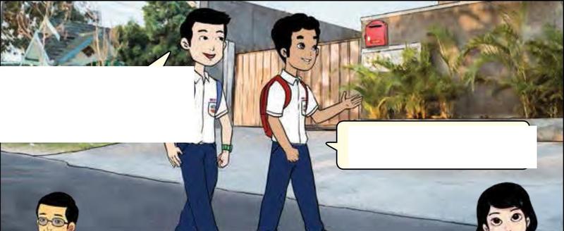 Dua orang murid berjalan melepasi sebuah peti surat