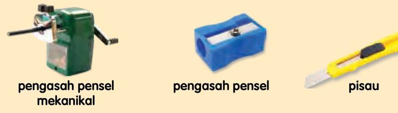 Sebuah pengasah pensel mekanikal, sebuah pengasah pensel dan sebilah pisau