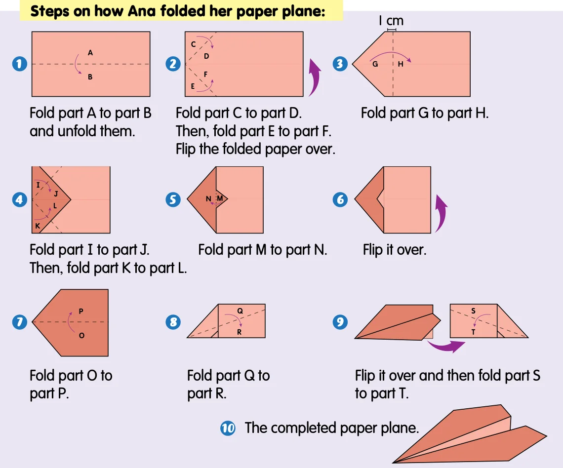 Ten numbered pictures showing how to fold a paper plane