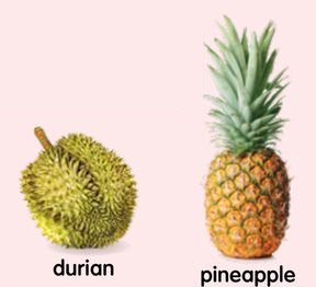A durian and a pineapple