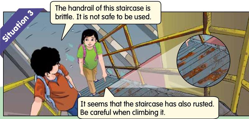 Two pupils on a rusty staircase