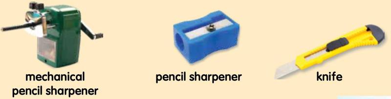 A mechanical pencil sharpener, a pencil sharpener and a knife