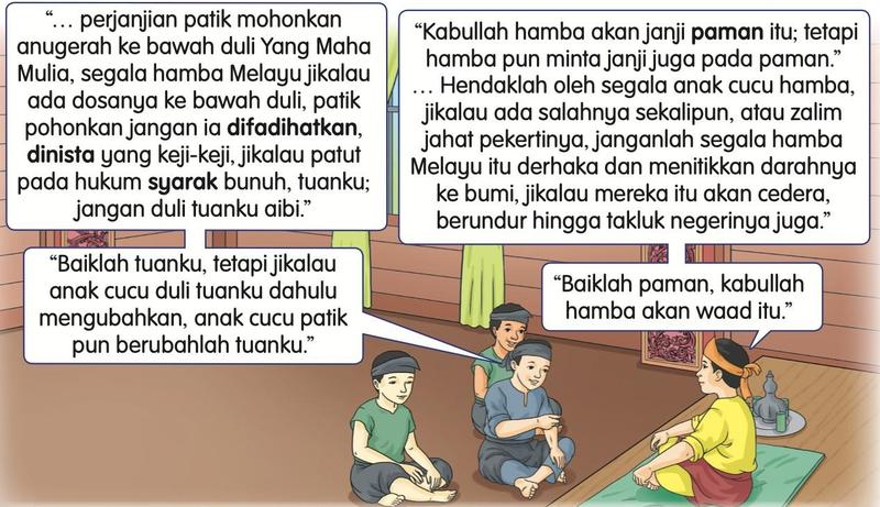 Lakonan murid tentang waadat antara Seri Teri Buana dengan Demang Lebar Daun, dengan petikan dialog daripada Sulalatus Salatin