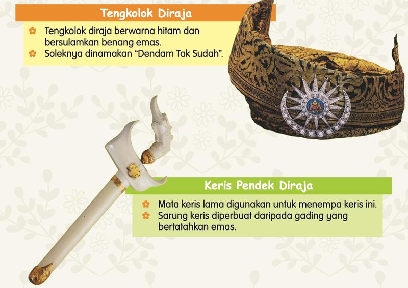 Tengkolok diraja dan keris pendek diraja dengan keterangan