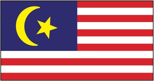 Bendera dengan 11 jalur merah dan putih, bulan sabit dan bintang pecah lima