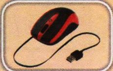 Tetikus komputer berwarna merah dan hitam dengan kabel USB