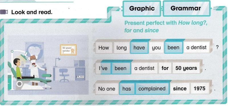 The Graphic Grammar box: a dentist's surgery and three sentences using have, been, for and since