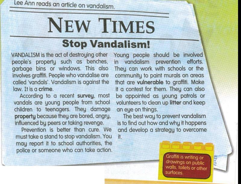 The newspaper article Stop Vandalism from New Times with a note on graffiti