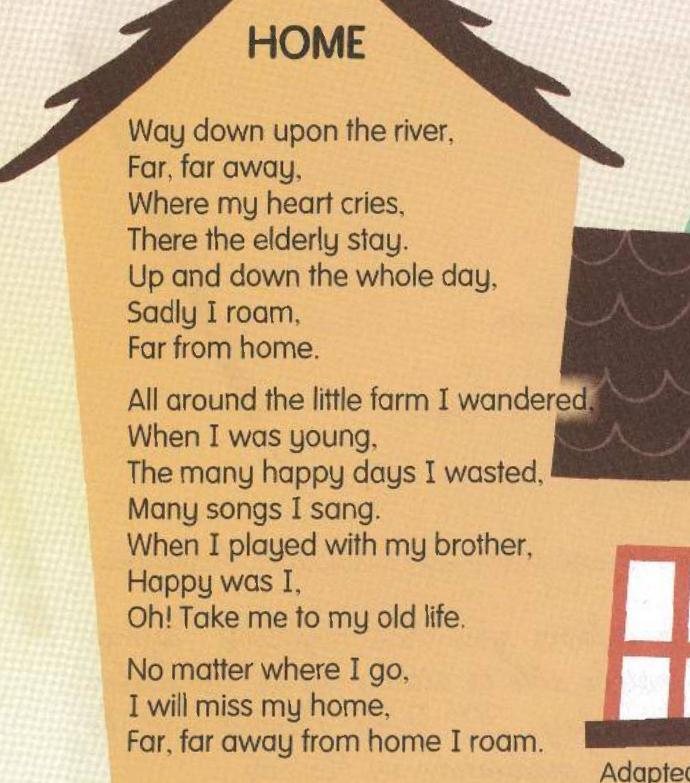 The poem Home written inside a drawing of a house