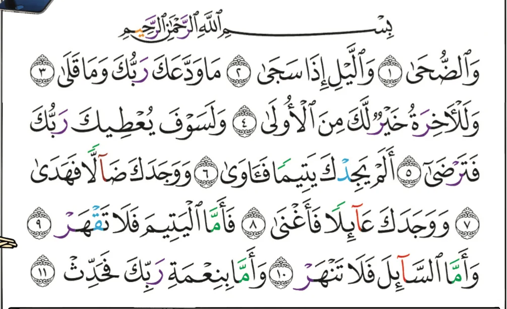 Surah ad-Duha, ayat 1 hingga 11, seperti dalam buku teks