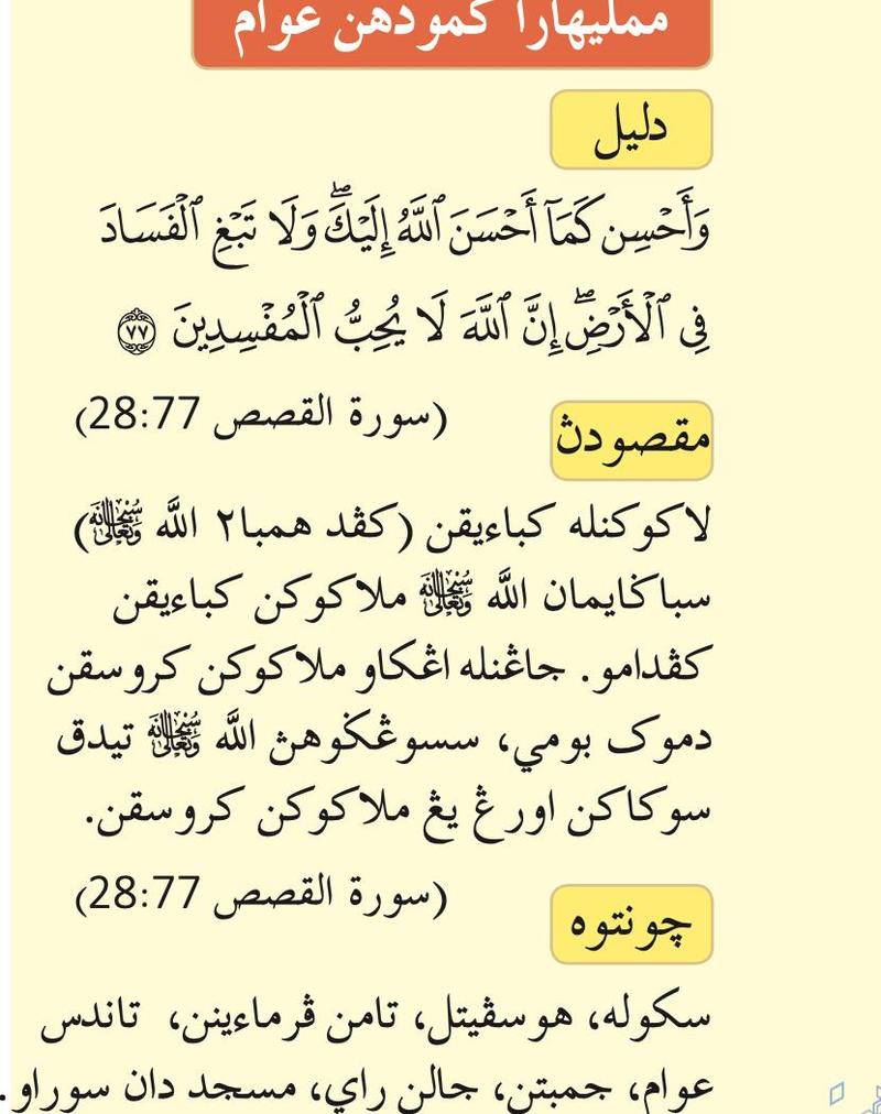Surah al-Qasas ayat 77 dengan maksudnya dan contoh kemudahan awam dalam tulisan Jawi