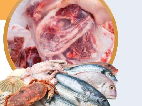 Daging mentah, ikan dan makanan laut