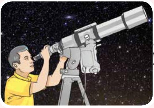 A man looking through a telescope at the night sky