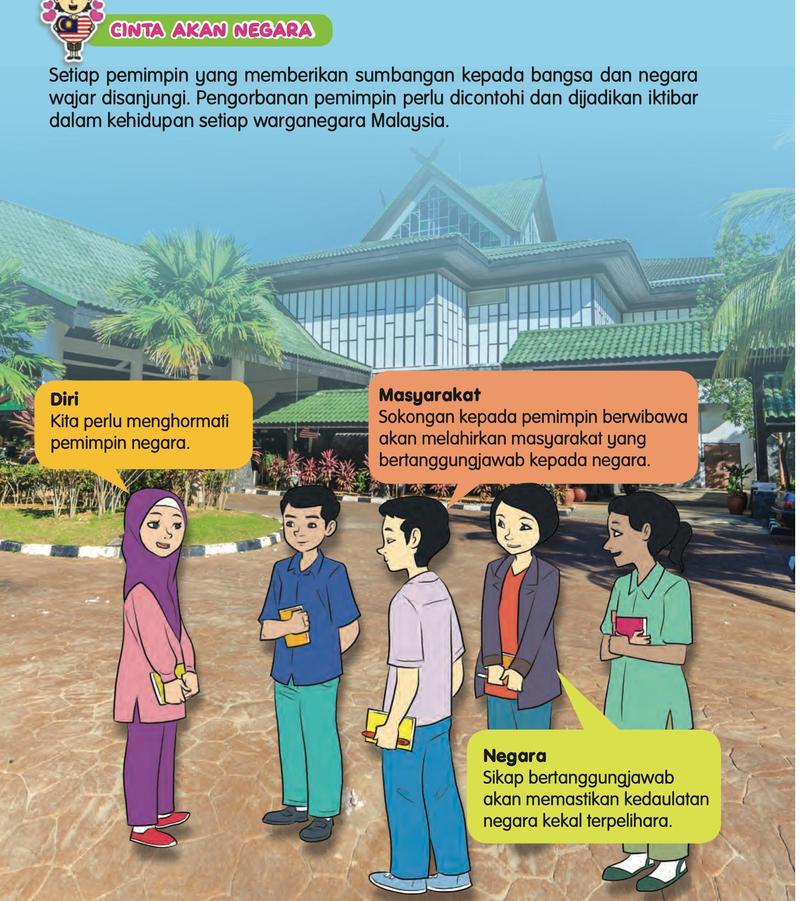 Murid-murid berbual tentang menghormati pemimpin di hadapan Galeria Perdana, Pulau Langkawi