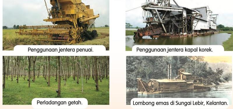 Jentera penuai padi, kapal korek, ladang getah dan lombong emas di Sungai Lebir, Kelantan