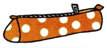 An orange pencil case with white spots
