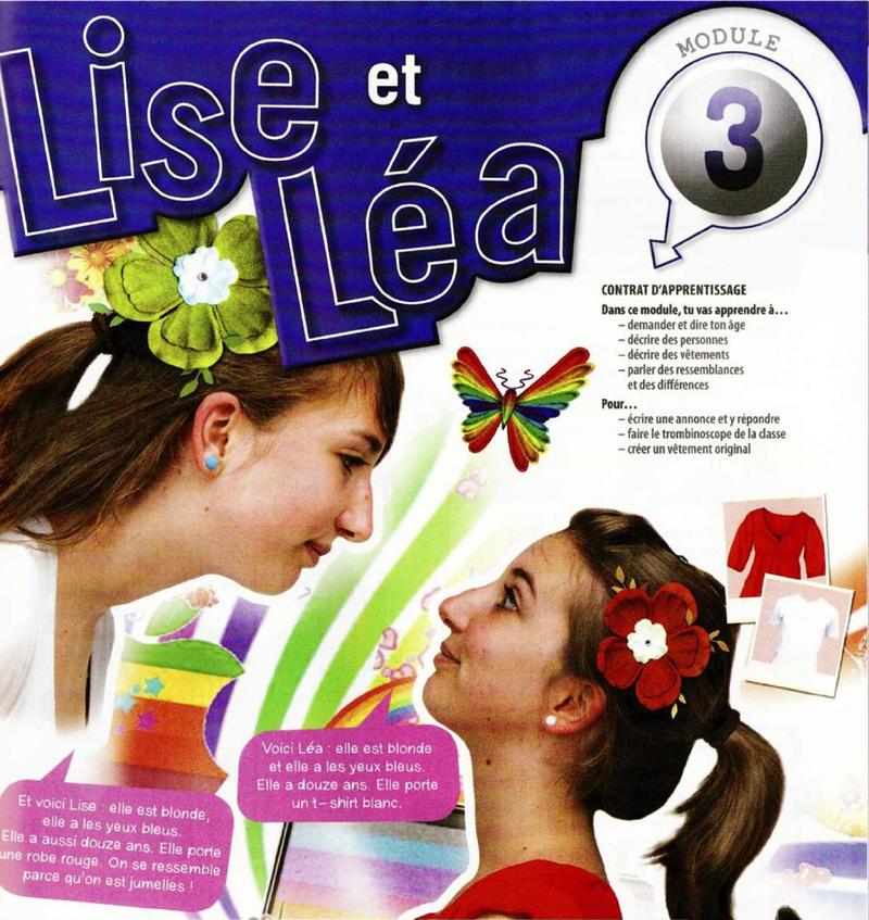 The module opener: twin sisters Lise and Léa face to face, with speech bubbles describing them