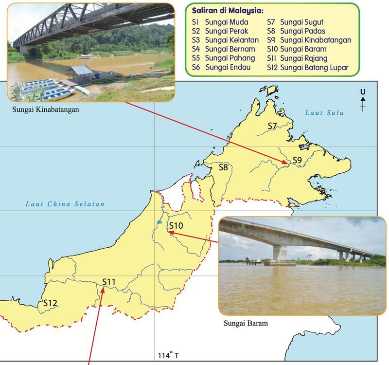Peta sungai S7 hingga S12 di Sabah dan Sarawak