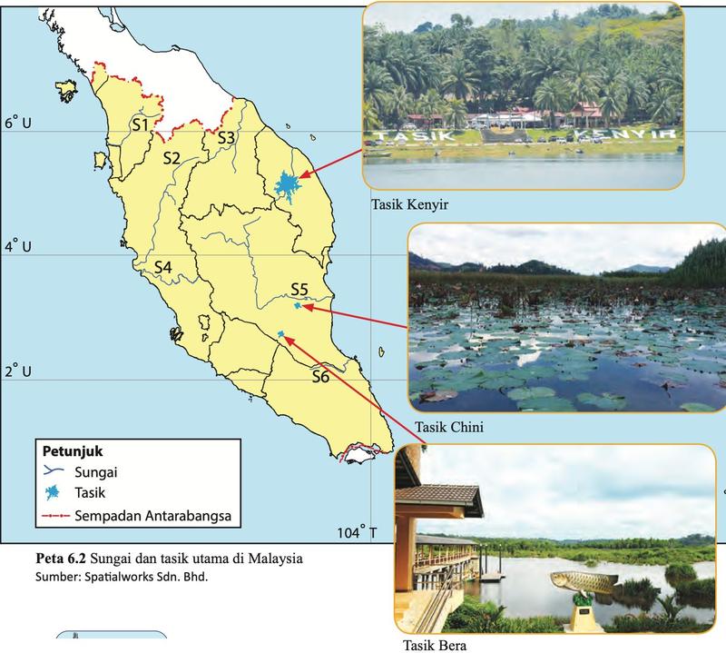 Peta 6.2 sungai S1 hingga S6 dan Tasik Kenyir, Tasik Chini, Tasik Bera di Semenanjung Malaysia