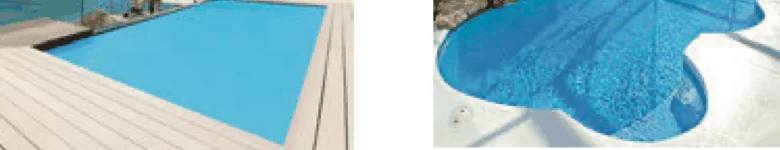 Two swimming pools: a rectangular pool and a pool with curved sides
