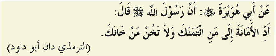 Hadis Abu Hurairah RA tentang menunaikan amanah, riwayat al-Tirmizi dan Abu Daud, seperti dalam buku teks