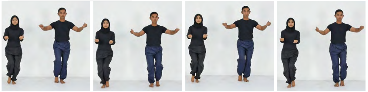 Empat gambar pasangan penari lelaki dan perempuan melakukan gerakan setempat