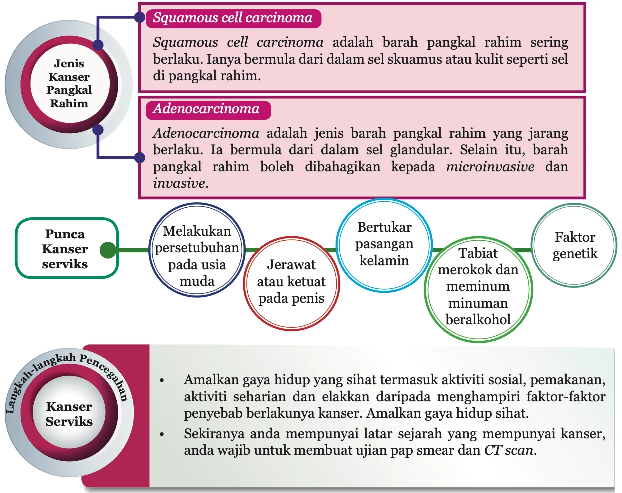 Jenis, punca dan langkah pencegahan kanser serviks
