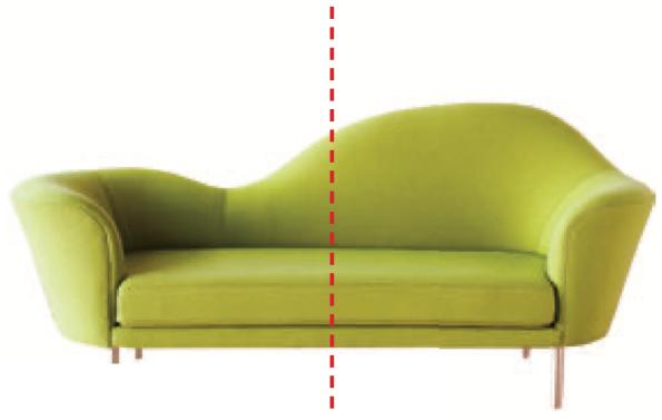 Sofa yang tidak sama di kiri dan kanan garis tengah