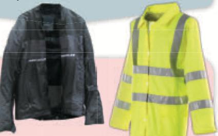 Jaket hitam dan jaket kuning berpantul cahaya