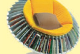 Kerusi bulat dengan rak buku di sekelilingnya