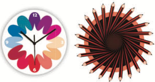 Jam berwarna-warni dan pensel disusun berjejari