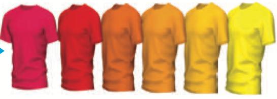 Baju-T merah hingga kuning