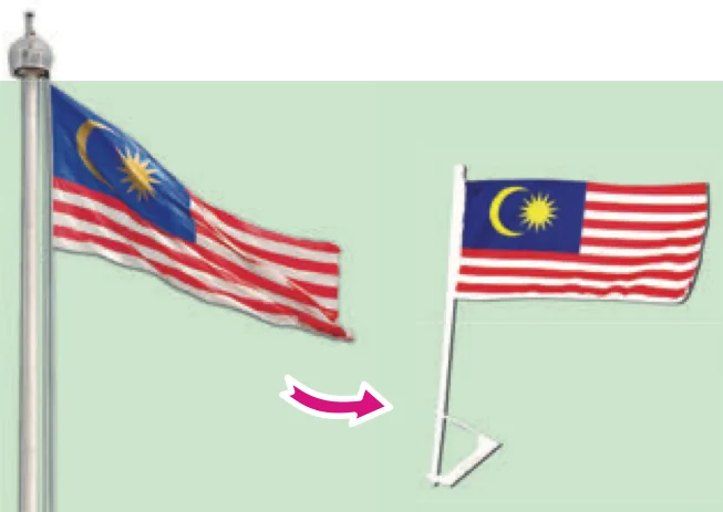 Jalur Gemilang pada tiang bendera dan bendera kecil untuk kenderaan